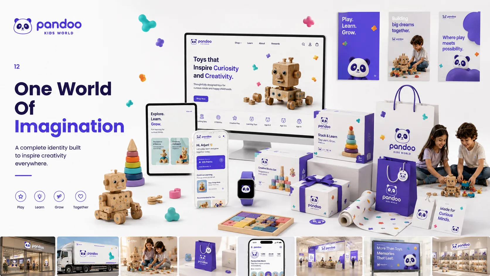 Pandoo Kids World — Logo and Branding packaging & visual design mockup 12 by Raghav Chopra